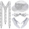 Anyingkai 4 Set Glitzer Accessoires Herren,Glitzer Outfit Herren,Pailletten Zylinder Hut Hosenträger,Pailletten Hosenträger Set,Glitzer Fliege und Hosenträger Herren,Pailletten Kostüm Silber