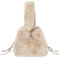 MEGAUK Damen Herbst Winter Beuteltasche Bucket Bag Flauschig Umhängetasche Plüsch Schultertasche Kunstpelz Handtasche mit Kordelzug für Mädchen (Beige)