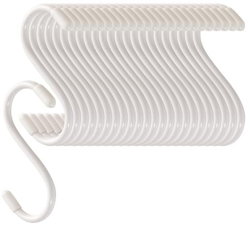 Cozihom S-Haken, 7,6 cm, strapazierfähig, vinylbeschichtet, gummierte S-Haken, extra dick, rutschfest, Metall, S-Aufhänger für Schrank, Garten, Garage, Küche, zum Aufhängen, Weiß, 24 Stück