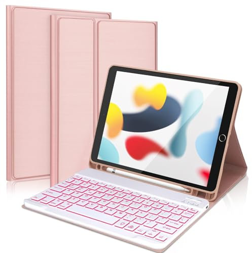 FARYODI for iPad 9th Generation Case with Keyboard 10.2 Inch - Backlit Wireless Detachable Folio Keyboard Cover with Pencil Holder for iPad 8th Gen/7th Gen/iPad Pro 10.5/iPad Air 3rd Gen - Rose Gold