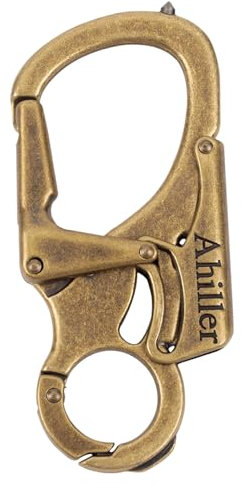 Ahiller Karabiner Schlüsselanhänger Karabinerhaken Clip, Doppelschloss entworfen - Wolfram Stahl Spike - 8cm Legierung Autos Schlüsselbund [Messing-1P]