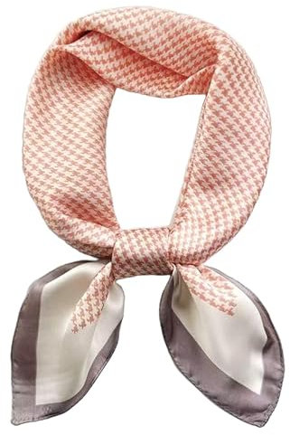 GIMIRO Frauen 70x70cm Schal Simulierte Seide Blumen Schal Krawatte Hahnentritt-Bandana (A01 Houndstooth Orange)