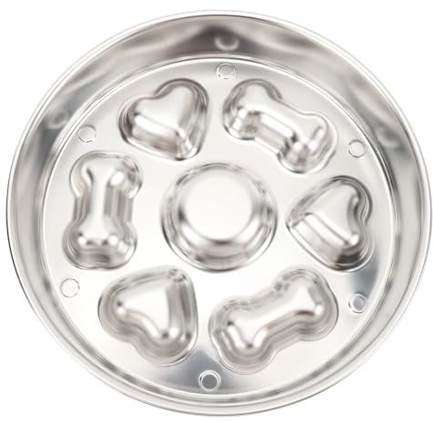 Bowl,Slow Feeder Dog Bowl Stainless Steel Metal Dog Food Bowls Dog Water Bowl for Small Medium Sized Dogs Fun Bloat Stop Pet Bowl for Fast Eaters (Round Shape Bone Heart Style