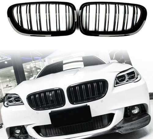 Nieren Schwarz Kühlergrill Streifen Kühlergrill für BMW 5 Series F10 F11 2010-2017,Grill Glanz Schwarz Doppelsteg Sport Kühlergrill