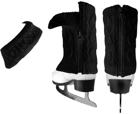 Beinwärmer und Stirnband Set für Eiskunstlauf Hockey Schlittschuhlaufen Eislaufen,Warm stricken Winter Fleece Gefüttert Beinwärmer und Stirnband für Ballett Dance.Ice Skating Zubehör (Schwarz, Kurz)