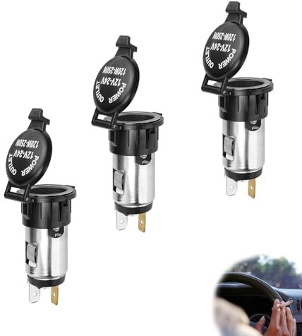 HERKINDNESS Toma de Mechero, 3 Piezas Encendedor Coche 12V/24 V, Encendedor Coche 12V con Cubierta Antipolvo, Adecuada para Automóviles, Motocicletas, Barcos