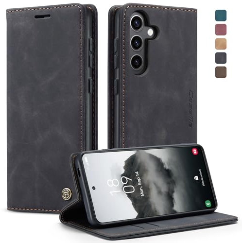 KZB Handyhülle für Samsung Galaxy S24 FE 5G Hülle Premium Leder Klappbar Tasche Flip Case Magnet Kartenfach Standfunktion Klapphülle Schutzhülle für Samsung Galaxy S24 FE 6,7'' - Schwarz