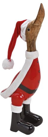 Generisch Laufente Ente mit Weihnachtsmütze aus Mangoholz Rot (B/H/T) 10x37x12cm Dekoration
