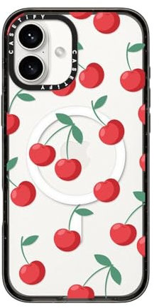 CASETiFY Impact iPhone 16 Plus Case [Slim / 8.2 ft. 4X Military Grade Drop Protection/Compatible with Magsafe] - Cherries - Clear Black