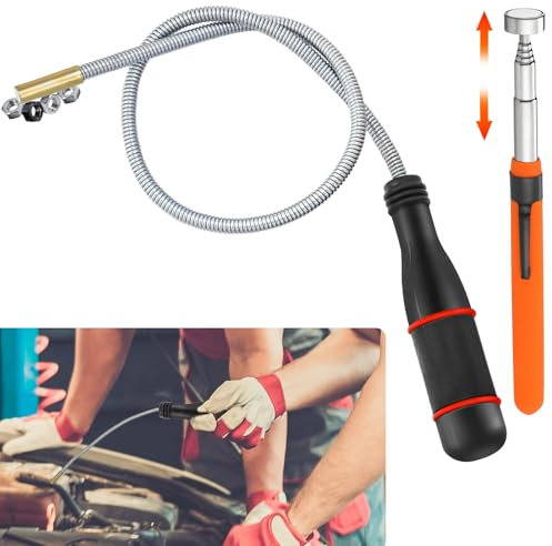 Halinuia 2 Pcs Aimant Telescopique Flexible Portable Aimant Mecanique Auto Outil de Ramassage Aimanté pour Ramasser de Petites Tige Récupérateur Aimantée pour Coins et Endroits Foncés, 55 cm / 73 cm