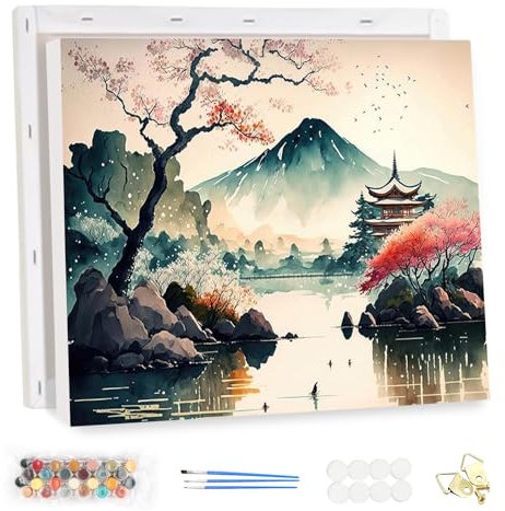 MEIYUDA Peinture par Numero Adulte avec Cadre, Paysage japonais DIY Peinture à l'huile par Numéros sur Toile Artisanat avec Pinceaux Peintures Acryliques, Decoration Maison Cadeau 40x30cm