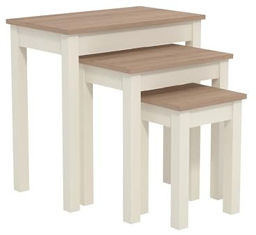Galano Dufton Nest of 3 Tables Unit - Modern Sofa Side Table for Living Room - Small and Light Multilevel Coffee Table Set - Ivory/Oak