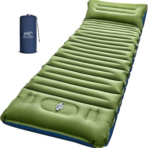 Myxslop Camping Isomatte Selbstaufblasend, 12CM Verdicktes Luftmatratze Camping, Aufblasbare Matratze mit Fußpumpe & Kissen, Ultraleichte Schlafmatte Outdoor für Wandern, Strand, Reise, Zelt