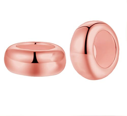 Clip Stopper Charms 925 Sterling Silver Rondelle Spacer Bead for Pandora Charm Bracelets (Rose Gold)