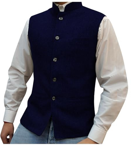 Foweknow Loden, gilet da uomo tradizionale in loden, senza maniche, scollo alto, gilet sportivo da matrimonio, elegante giacca di transizione in lana