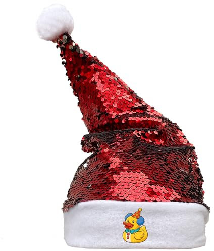 Huuraa Nikolausmütze Quietscheente Clown Gummiente Zirkus Geschenk Pailletten Rot/Weiß Filz Quietscheente Clown Mitbringsel