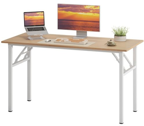 sogesfurniture Scrivania pieghevole, 120 x 60 cm, per computer, ufficio, tavolo da conferenze, pieghevole, per casa, ufficio, picnic, giardino, rovere chiaro e bianco