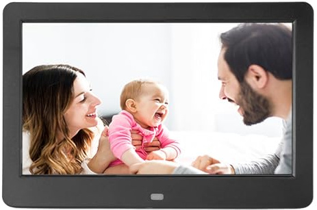 10 Zoll digitaler Bilderrahmen, 1080P HD Digital Photo Frame, Eingebauter Lautsprecher und USB Anschluss, Wandmontageable, Teilen Sie Fotos/Videos Sofort über App von überall aus (Schwarz)