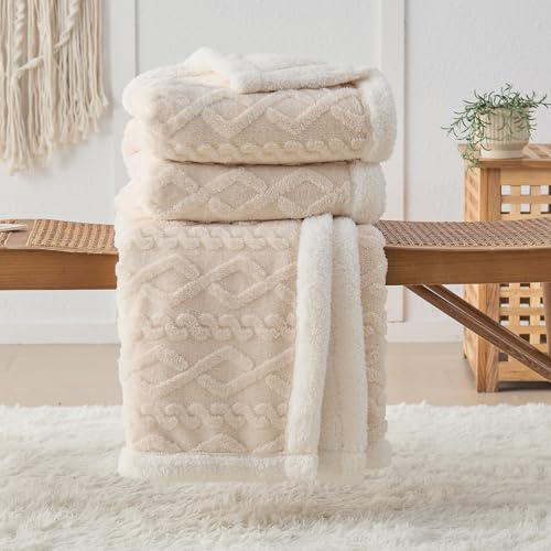DECMAY Fleece Blanket Throws for Sofas, Sherpa Fleece Throw Blanket, Double-Sided Super Soft Warm Throw Blanket For Sofa,Bed, Armchair, Large throw for All Season Use, beige blanket, 150x200cm