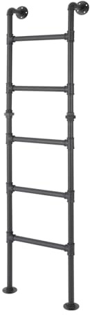 5-Step Ladder for Bunk Bed, Carbon Steel Black Wall/Floor-Mounted Ladders with Bases & Pre-drilled Holes, 67 inches Basement Window Well Egress & Fire Emergency Escape Ladder, 440 lbs Capacity