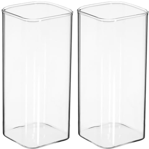 NOLITOY Square Glass Cups Set of 2 Clear Breakfast Cups for Milk Water and Juice 5.28 Oz Each 4.72 in Tall for Home Office Party and Restaurant Use