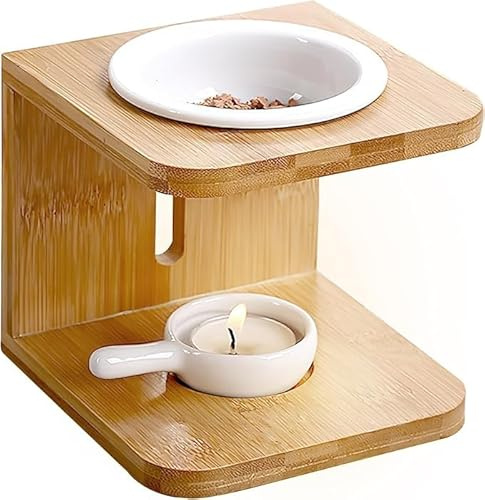 Duftlampe für ätherische Öle, Duftlampe Keramik Bambus, Duftlampes Teelicht mit Teelichtlöffel Kerzenhalter Set, Stövchen für ätherische Öle, Duftöl und Duftwachs für Zuhause, Büro, Spa, Yoga