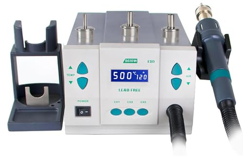 1000W Heißluft-Nacharbeitsstation, einstellbar 100℃-500℃, 250L/min Luftstrom, bürstenloses Gebläse, inklusive 3 Düsen, ideales Lötwerkzeug-Kit für Elektronik-Reparatur und DIY-Projekte