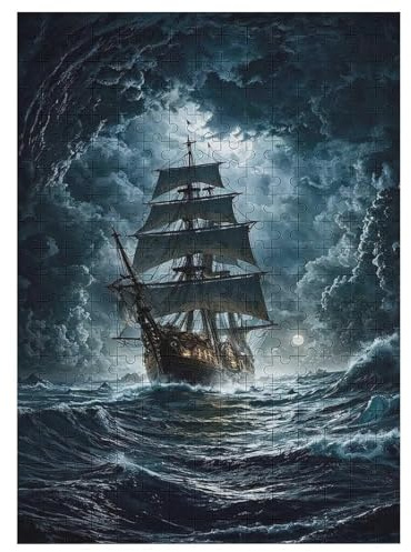 Pirate Ship,Boat Jigsaw Puzzles for Kids 300 Pieces 3d Wooden Puzzle Decompression Game for Adults Women Girl Educational Game Toys 42×30cm