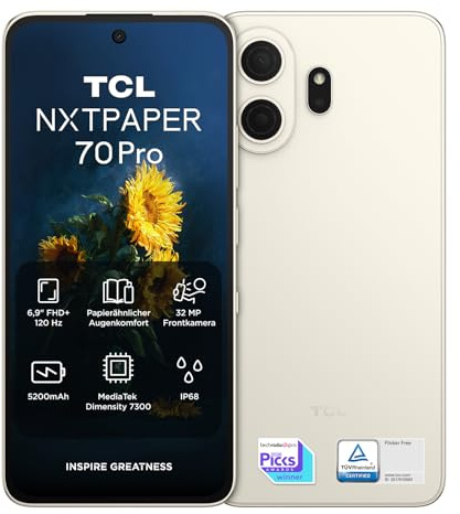 TCL Smartphone Android NXTPAPER 70 Pro 5G, Smartphone con display NXTPAPER 4.0 da 6,9, fotocamera 50MP OIS, 512GB+8GB, chipset Dimensity 7300, colore oro nebuloso