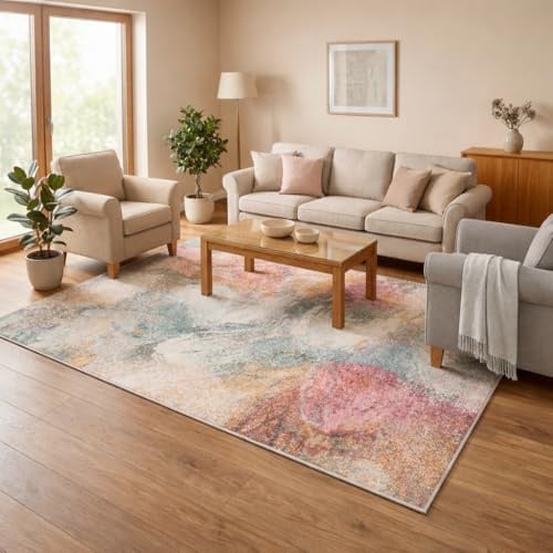 Pergamon Lagos Vintage Modern Bunt Indoor Outdoor Teppich – Flachgewebe für Wohnzimmer, Terrasse & Balkon – Wetterfest, Pflegeleicht