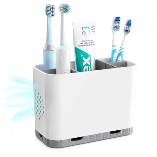 5 Slots Detachable Toothbrush Holder Set - for Bathroom Countertop | Wall Mounted Electric & Manual Toothbrush Holder with Removable Dividers, Family Bathroom Accessories Organiser