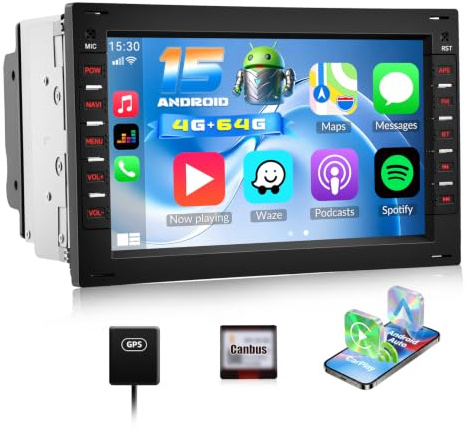 Android 15, 4G+64G GOHHDL Radio per auto VW Golf 4 Polo Sharan Jetta MK4 T5 Multivan con Carplay Android Auto, Radio da 7 Pollici 2Din con GPS Navi WiFi Bluetooth FM/RDS SWC CANBUS Retrocamera&Mic