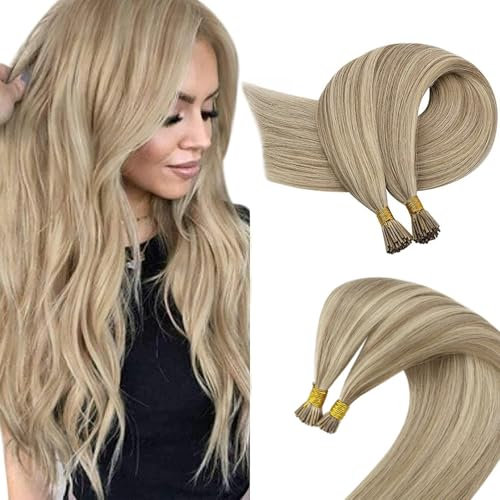 Sunny Hair I Tip Hair Extensions Soft I Tip Hair Extensions Human Hair Golden Blonde Highlight Medium Blonde Cold Fusion Effortless Highlights Itip Hair Extensions Short 50g 14inch
