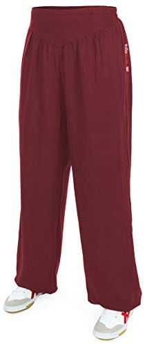 wu designs Pantaloni da allenamento da donna in cotone (leggeri) per Kung Fu e yoga, bordeaux, L