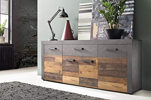 trendteam smart living - Indy - Sideboard - Graphit Grau/Alteiche - 8 Fächer, 1 Schublade und 5 Einlegeböden - (BxHxT) 178 x 76 x 40 cm - rustikales Design