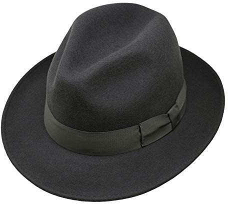 Borges & Scott Swift - Fedora - Leichtgewichtig - 100% Wollfilz – Für die Reise knautschbar - Wasserabweisend - Snap Brim - 58cm Dunkelgrau