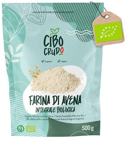 Farina di Avena Integrale Bio - 500g. Farina Integrale D'Avena Cruda. Avena in Polvere Proteica per Pizza Pasta o Dolci come Pancake.
