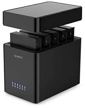 ORICO Station d'accueil 5 Baies sans Outil, USB 3.0 Boîtier de Disque Dur de Type magnétique Support 5 x 18 to -12V6.5A Adaptateur, Compatible avec Windows/Mac OS/Linux (DS500U3)