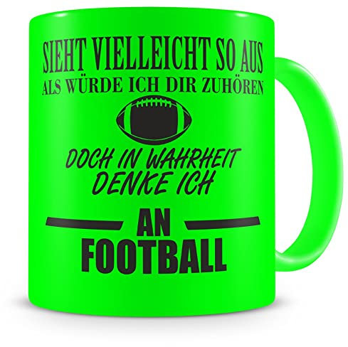 Samunshi® Ich denke an Football Tasse Kaffeetasse Teetasse Kaffeepott Kaffeebecher Becher H:95mm/D:82mm neon grün