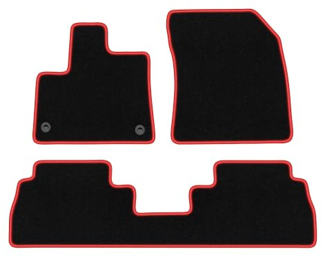 Velours-Fußmatten passend für Citroën Berlingo III 2018-, Schwarz-Rot | passend für Hochdachkombi; Velours-Teppich (Polypropylen), ca. 6,5 mm; rutschfest, ovale Befestigungen (Typ TL)