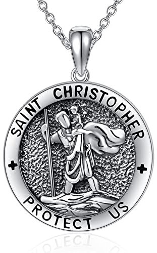 WINNICACA Christopherus Halskette Sterling Silber St Christopherus Schutzmedaille Schmuck für Frauen Mama Geschenk