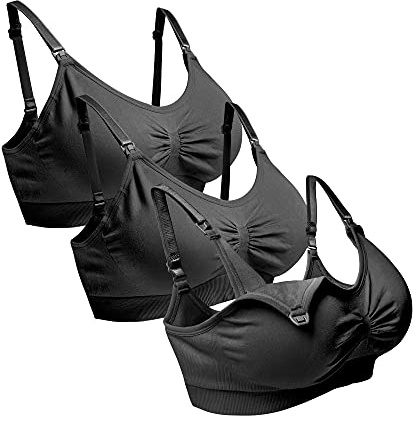 O-WareBaby amnings-BH för moderskap, sömlösa amningsbehåar för kvinnor, 3-pack, S-XXL, Svart, L