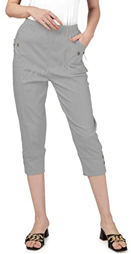 femiss Womens Capri Trousers Ladies Three Quarter Stretch Soft Trendy Elasticated Pull on Summer 3/4 Shorts Plus Size Pants (12 Plus, Grey)