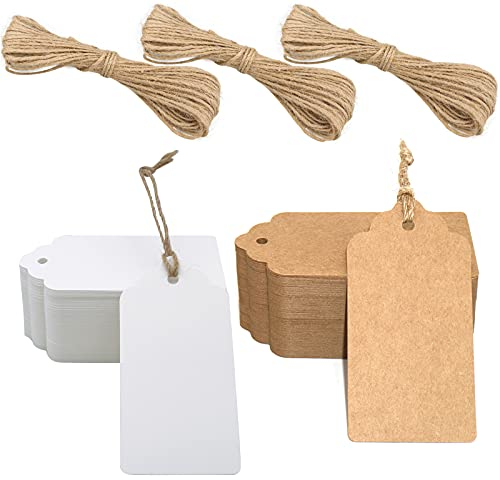 G2PLUS 300g/m² Kraftpapier Etiketten Tags 5CM *10CM Geschenkanhänger Anhänger Etiketten mit Schnur