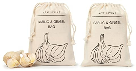 Garlic and Ginger Bag | Organic Linen Cotton Material | Eco Product | by New Living | Food Storage Bag |14 x 19 cm (2)