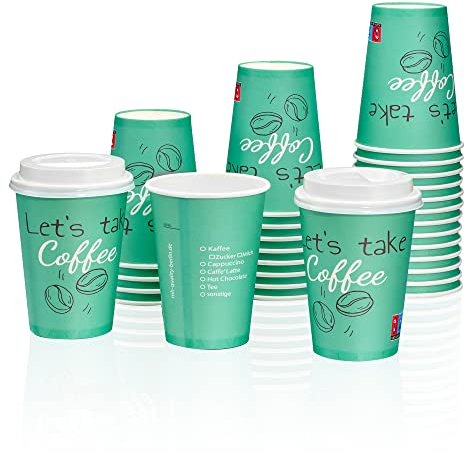 MH QUALITY - 200x Kaffeebecher to go 300ml - Pappbecher, premium Einwegbecher 0,3l (Grün 300ml ohne Deckel-200 Stück)