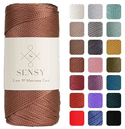 Sensy Premium 2 mm 230 Meter Polyester-Seil, 100% Polypropylen-Kordel Makramee-Kordel 2 mm Häkeltasche Kordel Makramee Seil Häkelgarn Geschenk für Strickwaren (Kupfer)