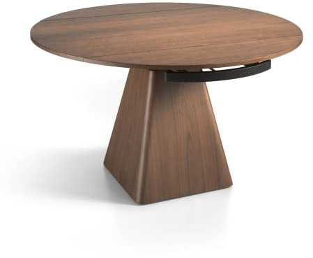 Ángel Cerdá - Table de salle à manger ronde extensible en noyer - Table de salle à manger moderne avec mécanisme rotatif automatique et base pyramidale - Original et polyvalente - Matériaux résistants