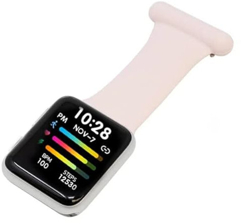 Makzib Smart Fob Watch for Android iOS - Nurse Watch, Wristwatch with Silicone Pin Fob - Fitness Sport Tracker, IP67 Waterproof Smartwatch - Heart Rate, Pedometer, Sleep Tracker (Pink)