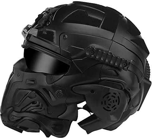 AQ zxdc Taktischer Schutz-Integralhelm, mit Maske, Headset, Brille, Nebellüfter, für Airsoft Paintball,Schwarz